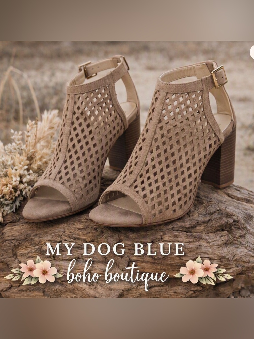 Liz Claiborne Taupe Laser-Cut Peep-Toe Block Heel Sandals